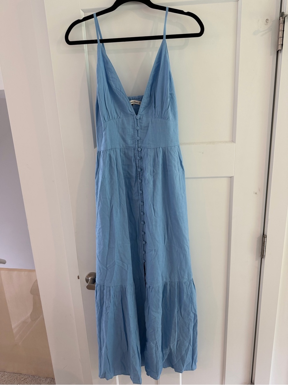 Abercrombie & Fitch Dusty Blue Tiered Button-Front Maxi Dress